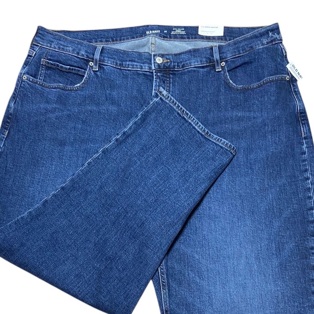 Old Navy NEW Extra High-Rise Curvy Sky-Hi Straight Jeans Blue Button Fly Plus 24